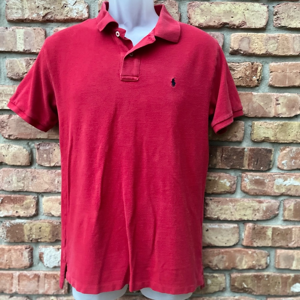 POLO RALPH LAUREN LARGE 8/10 RED SHORT SLEEVE COLLARED POLO SHORT NAVY HORSE
